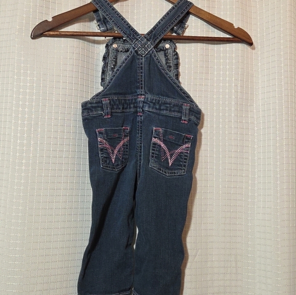 Wrangler Girls 12 Months Overalls Blue Soft Denim Pink Stitching - Picture 3 of 7